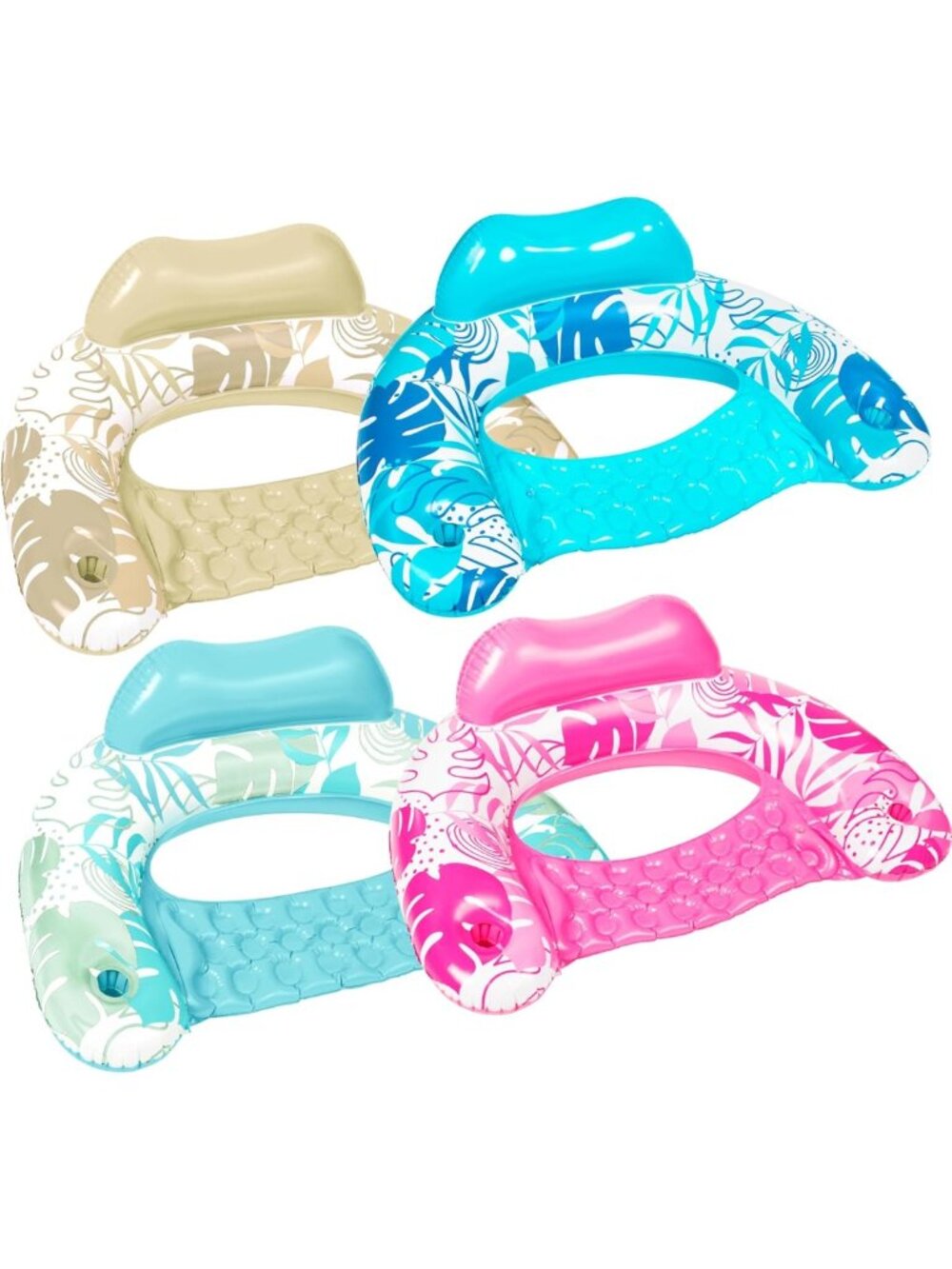 4 Pack Inflatable Pool Floats with Cup Holders - Summer Hammock Chairs for Water